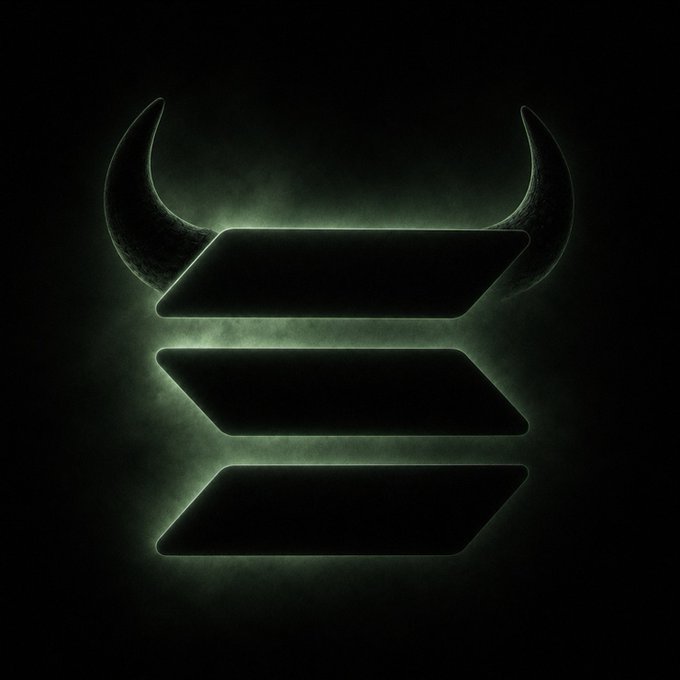 A dark, ominous graphic featuring three stacked horizontal bars topped with glowing green bull horns, set against a smoky black background, symbolizing a powerful bullish surge or major upward momentum. The horned stack design visually reinforces the post's teaser of "something big coming next week," suggesting a significant bullish event or rally on the horizon.