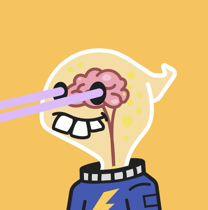 A cartoon illustration of a light bulb character with an exposed pink brain inside, wearing a blue shirt with a yellow lightning bolt, as pink chopsticks reach in to grab the brain.
