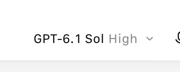 A close-up image showing the text 'GPT-6.1 Sol High' with a downward arrow on a white background, suggesting a model dropdown menu selection.