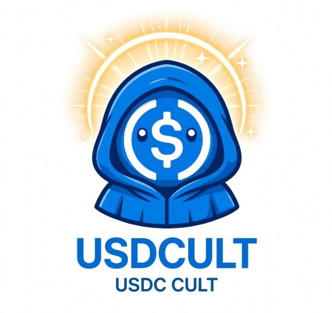 A logo featuring a hooded blue figure with a dollar sign on its face, labeled 'USDCULT' and 'USDC CULT' below.
