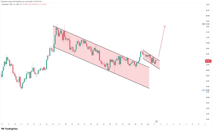 TradingView chart showing falling wedge pattern with an upward breakout arrow, dated July 2, 2024.