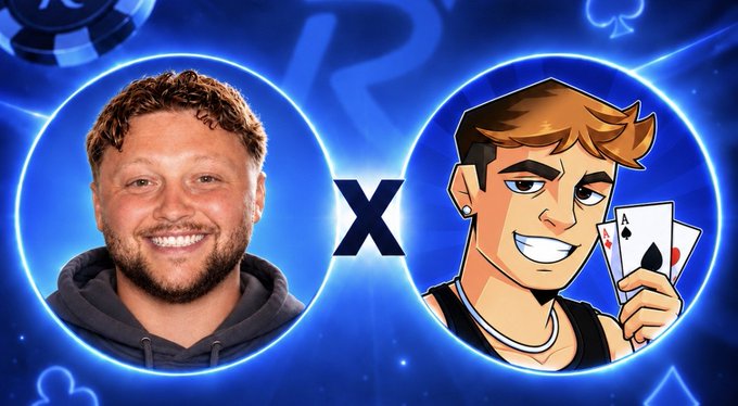 A promotional giveaway graphic featuring a photo of JJ "JChizzy" on the left and a cartoon character representing "HarriWagers" holding two aces on the right, separated by an "X" symbol, advertising a $1,000 giveaway where two $500 winners will be selected in 10 days.