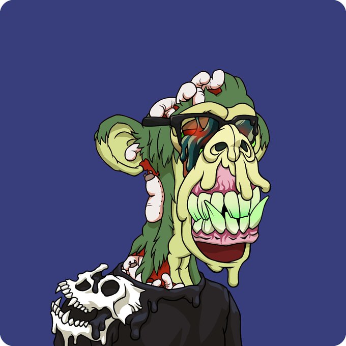 A grotesque cartoon illustration of a green, decaying monster head with exposed teeth and worms, wearing sunglasses, with a skull on its shoulder.