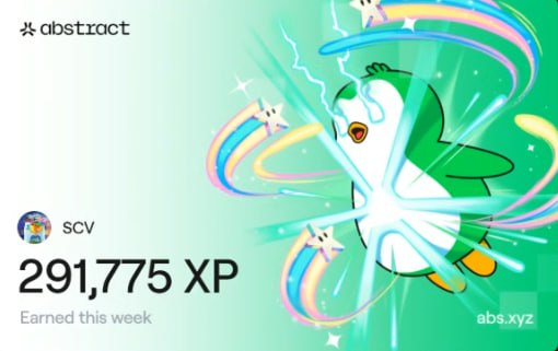 The image features a poster with a cartoon penguin, surrounded by colorful stars and a rainbow. The text on the poster reads "Abstract Week 69 XP Settlement! (75% Boosting) Thanks to @YOUNG_e2e2 cookie Leader! Many Cookie @onchainchemists 150 Keys Run @onchainheroes Total 2st @TollanUniverse". This poster is related to a post about a game, as indicated by the text "Abstract Week 69 XP Settlement!" and "Many Cookie @onchainchemists 150 Keys Run @onchainheroes Total 2st @TollanUniverse". The poster also includes a hashtag "#AbstractWeek69XP" which might be used for sharing or discussing the post.