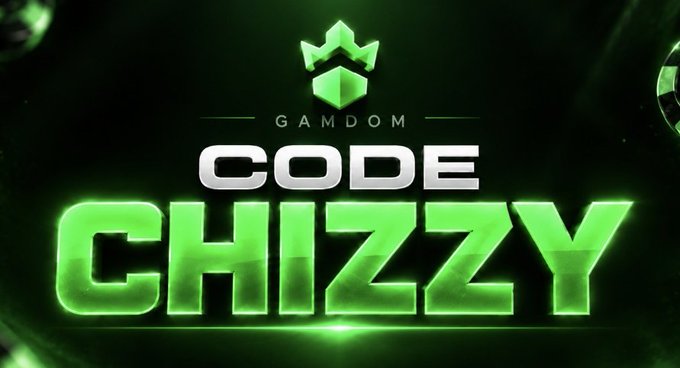 A promotional graphic displays the GAMDOM logo above the text 'CODE CHIZZY' in glowing green letters.