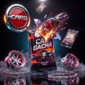 A dark, small graphic showing a 'CA$H' slot machine surrounded by casino chips with fiery explosion effects.