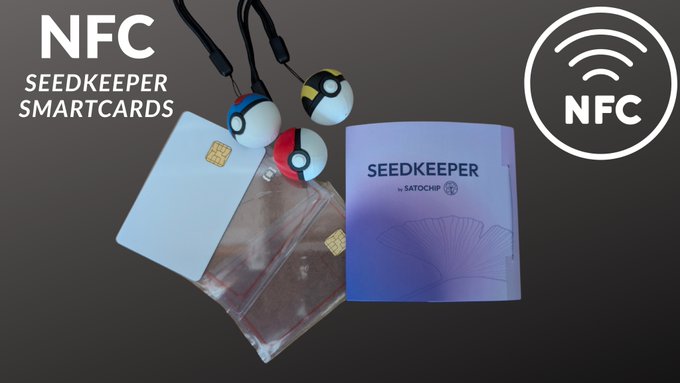 The image features an advertisement for a new product called "Seedkeeper NFC Chip" that allows users to turn almost any object into a hidden Seedkeeper. The product is designed to be easily concealed by embedding a small chip inside everyday items, such as a white wallet or a cell phone case. This innovative technology enables users to protect their valuable belongings from theft and loss while maintaining the functionality of these objects. The post also mentions that this product can be used with a 3D printer for more creative applications in seedkeeping and other related fields.