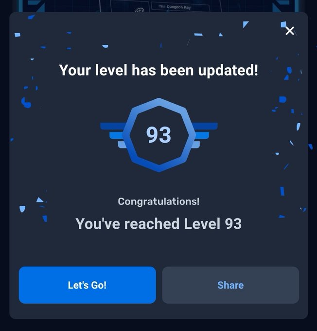 A game interface notification reads 'Your level has been updated!' and 'Congratulations! You've reached Level 93' with a hexagonal badge showing the number 93.