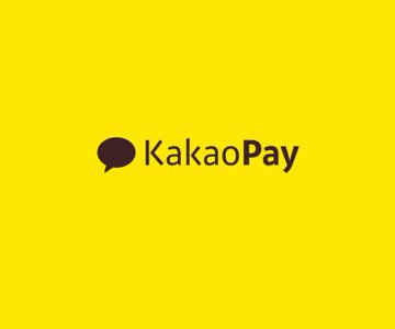 A yellow background featuring the KakaoPay logo, which includes a black speech bubble icon next to the company name.