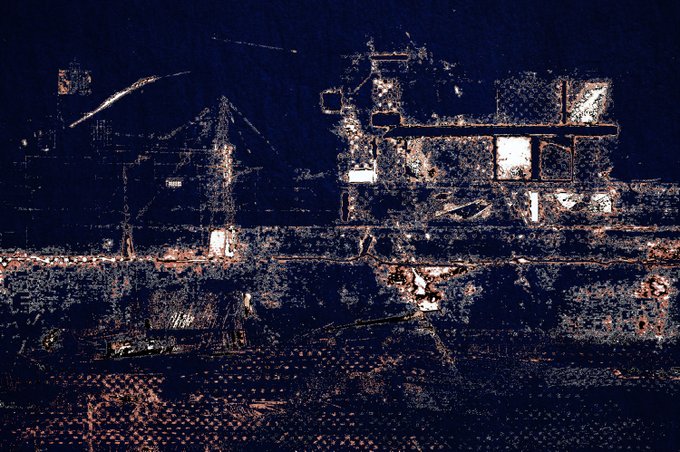 The image features a digital art piece with a dark blue background, giving it an artistic and intriguing appearance. The artwork includes various elements such as buildings, trees, and other objects that contribute to its overall aesthetic appeal. The image also contains text that reads "Antwerp of the Mind 5/5 on ethereum layer 1 0.02eth ERC-1155 minted with @forever_library The file itself is stored on IFPS but the insanely cool thing about Forever Library is that you can add extra backup storage (e.g. Arweave or fully onchain) at any time you like.", which adds a layer of depth and meaning to the artwork.