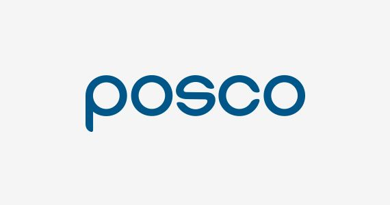 The image displays the POSCO logo in blue lowercase lettering on a light gray background. It relates to the post by showcasing the brand identity of POSCO International, the South Korean trading company mentioned in the announcement about its tokenization initiative built on Injective.