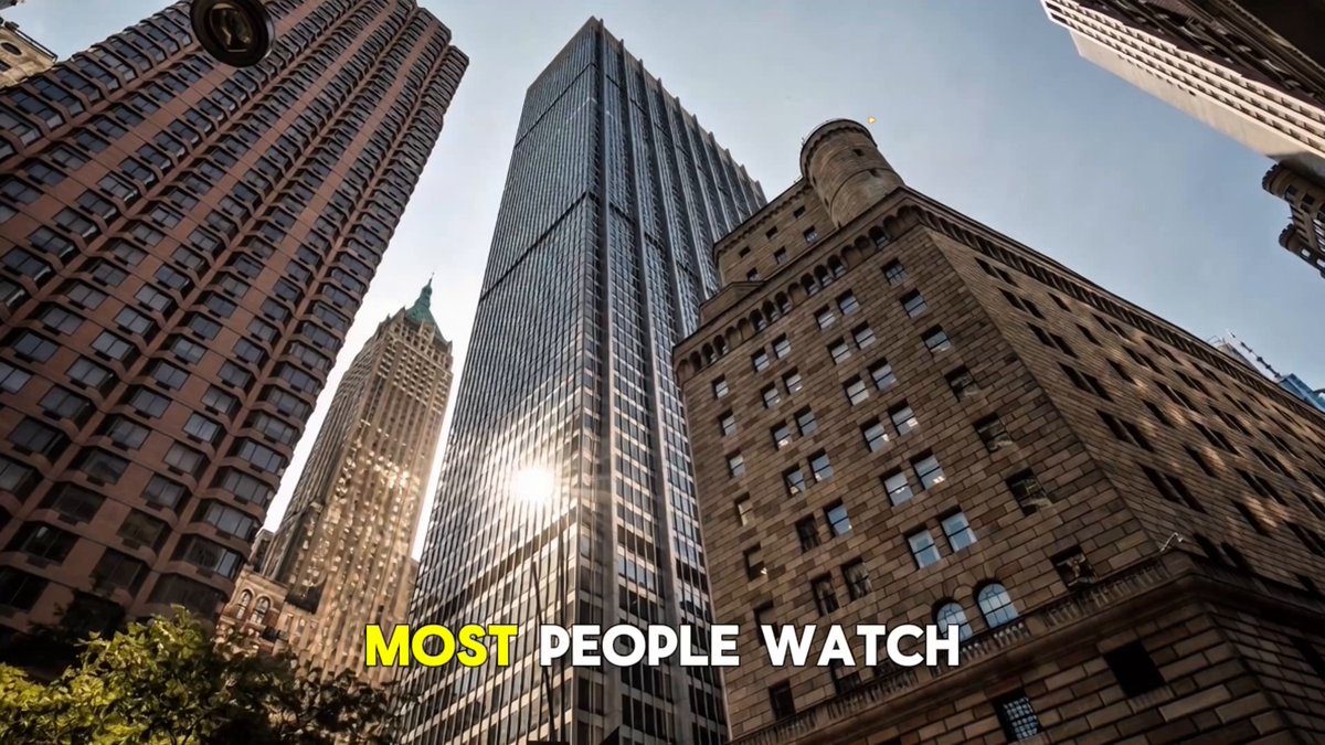 The image shows a city skyline with tall buildings, including one that has a green dome at its top. The caption reads "MOST PEOPLE WATCH", which suggests that this image was taken by someone who wanted to capture the essence of urban life or share their perspective on the city's architecture and atmosphere.