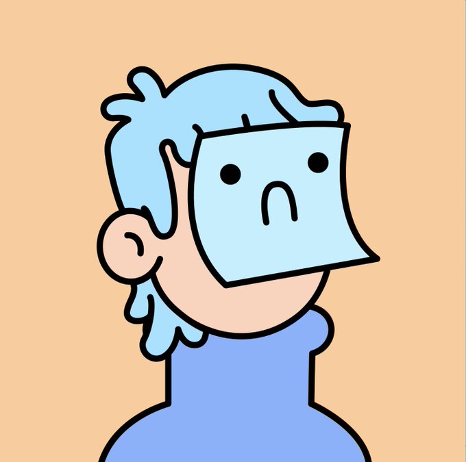 A cartoon illustration of a person with blue hair wearing a light blue surgical mask, set against a peach/tan background.