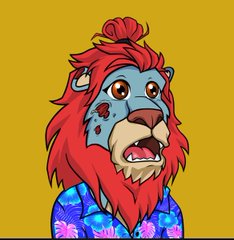 A cartoon red-maned lion wearing a blue floral shirt and a gold "GRAIL" chain stares wide-eyed against a yellow background, visually embodying the "Woke and Chose #ROAR" theme and humorously showcasing the "gold" referenced in the post.