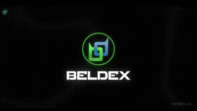 A dark logo screen displays "BELDEX" with a green circular emblem and "beldex.io" watermark.