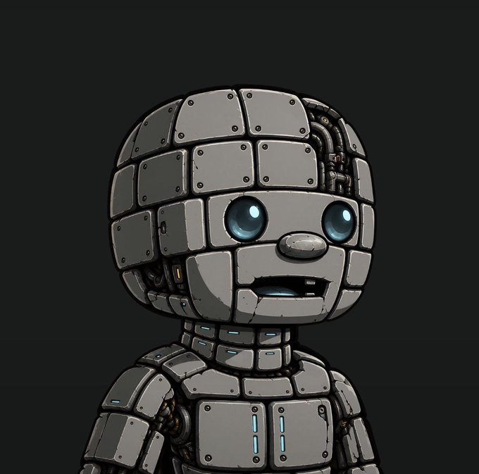 A stylized robotic figure made of metal panels with glowing blue eyes is featured as the prize for an #NFT Giveaway collaboration between EasyWeezy X and @golemians. The robot's mechanical, blocky design reflects the digital NFT artwork being given away to participants who follow @EasyRococo, @Easy__Weezy, and @golemians.