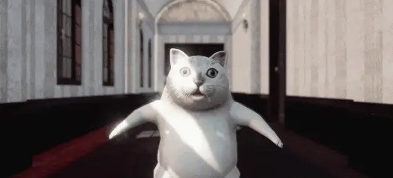 A white cat stands on its hind legs with outstretched arms in a grand hallway, serving as a playful mascot for the "#MURCAT Airdrop" promotion featuring $MURCAT and $PONS tokens.