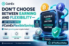 The image is a promotional ad for CoinEx's "FlexiEarn" savings feature, highlighting "Don't Choose Between Earning and Flexibility" with up to 4% APY and flexible access to savings.

Note: The image does not relate to the accompanying post, which is about Senator Lummis discussing the Clarity Act vote and crypto legislation timing on Maria Bartiromo's morning show.