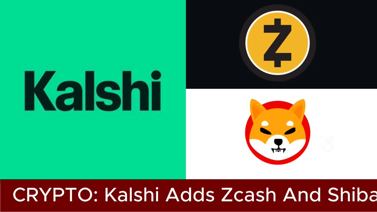 The image features a poster with three different logos for cryptocurrency companies. One of these logos displays the name "Kalshi" along with a logo of a fox, while another logo shows a fox's face with a dollar sign above it. The third logo is a combination of a fox and a dog's head, with a dollar sign on top. The poster also includes text that reads "CRYPT! KALSHI ADDS ZASH AND SHiba Inu Perps KALSHI has listed perpetual contracts for Zcash NEAR $NEAR, DOGEcoin $DOGE, and Shiba Inu $SHIB on its platform."