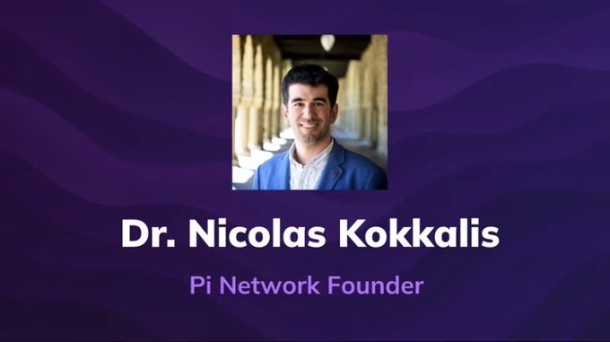 A professional headshot of Dr. Nicolas Kokkalis, identified as Pi Network Founder, displayed against a purple wave-patterned background, accompanying text about his remarks on digital identity at TOKEN2049.