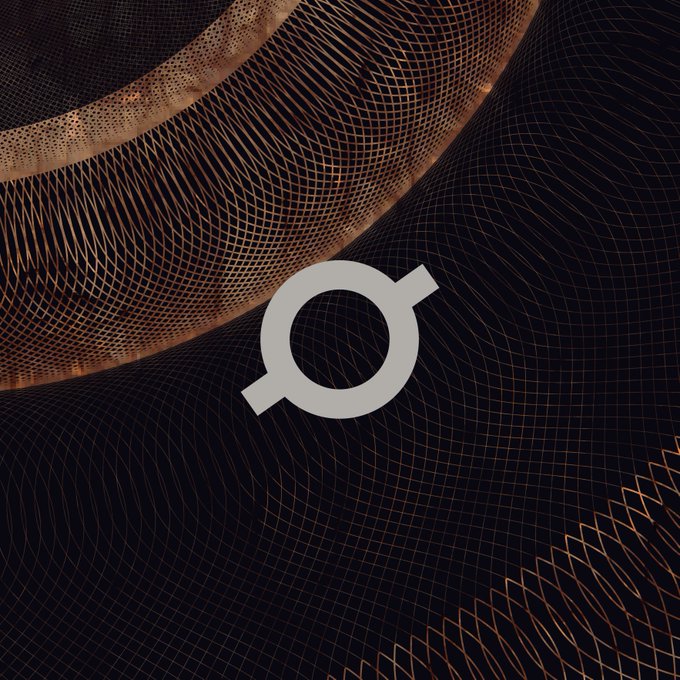 A stylized Stellar (XLM) cryptocurrency logo displayed against a dark background with orange mesh wave patterns.