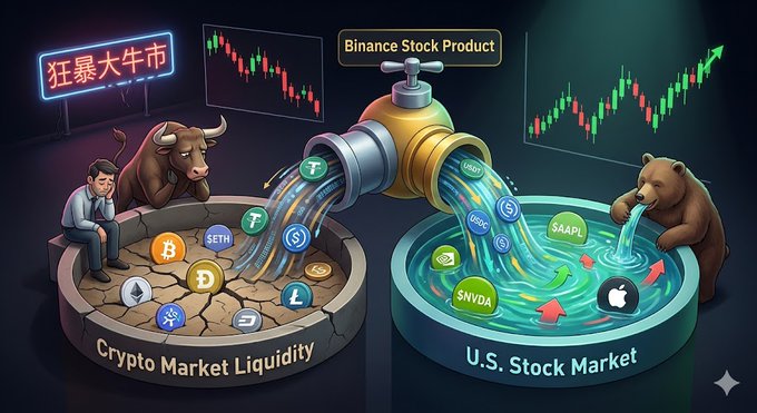 The image depicts an interesting graphic showing a man sitting next to two bears while a stream of water flows from one bear to another, pouring all the way down to a third bear. The scene also features cryptocurrency symbols such as Bitcoin Liquidity. A text overlay on this visual emphasizes "US STOCK MARKET" and hints that investing in these cryptocurrencies might be beneficial or even necessary for some people.