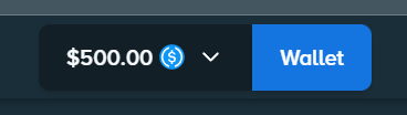The image shows a digital wallet balance display of $500.00, likely from a cryptocurrency or online gambling platform, alongside a "Wallet" button. This appears to be a thumbnail for a livestream where the creator is showcasing their starting balance, encouraging viewers to engage (like/retweet) for a chance to win $25 using the promo code "AGONY ON STAKE."