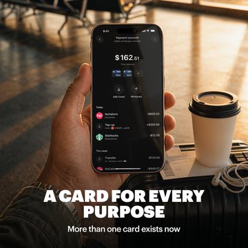 A hand holds a smartphone displaying the Tangem Pay app showing a payment account balance of $162.51 with multiple cards listed (Grocery, UberAuto, Spendflex, Visa, Hotel), positioned next to a takeaway coffee cup with the tagline "A CARD FOR EVERY PURPOSE" and "More than one card exists now."

The image visually reinforces the post by illustrating how multiple Tangem Pay cards can be managed within the app for different spending categories like travel, groceries, and business expenses.