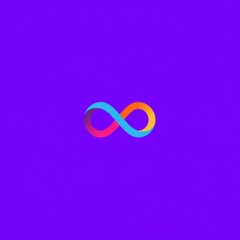 A purple background displaying a colorful infinity or infinity-like loop logo in teal, pink, yellow, and orange.