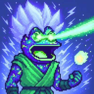 A pixel-art character with glowing green eyes and spiky hair blasts an energy beam, surrounded by lightning and stars—capturing the post's wildly bullish, "to the moon" energy behind the $TIBBIR hype.
