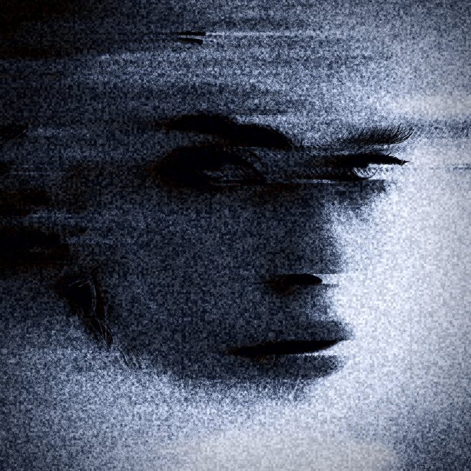 A haunting, monochromatic portrait of a face emerging from shadow with closed eyes and solemn expression, rendered in grainy charcoal textures that evoke themes of memory and the passage of time—befitting the "Echo" piece from the "99 Faces of Eternity" collection.