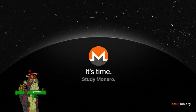 The image features a poster with an illustration of a man wearing a hat and holding a book titled "Study Monero" against a black background. The poster also includes text that reads "It's time. Study Monero." This suggests that there is a connection between the study of Monero, a digital currency, and the current post about privacy in the crypto world.