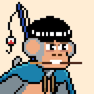 A pixel art character with brown skin, a black helmet, and a blue outfit holds a weapon, rendered in a retro video game style.