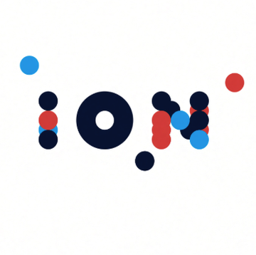 An abstract graphic featuring scattered red, blue, and dark navy circles arranged in a loose cluster, visually echoing the interconnected nature of Coinbase, ION's XTP platform, and Kalshi's prediction-markets partnership described in the accompanying post.