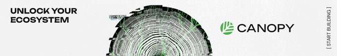 A promotional banner reading 'UNLOCK YOUR ECOSYSTEM' and 'CANOPY [START BUILDING]' featuring a large fingerprint graphic with circuit-like green lines across the ridges.