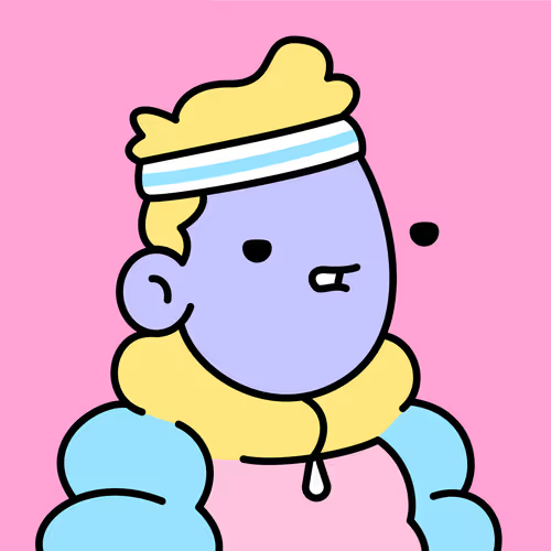 A cartoon-style Doodle character with a blue face, yellow hair and outfit, and a white headband appears to be blowing a kiss or making a playful expression with a small floating droplet nearby, illustrating the post's call to "rescue" a neglected floor-priced NFT (Doodle #5737) for charity. The image's wholesome, cute aesthetic supports the post's appeal to be an "angel" by adopting the underfloor Doodle.