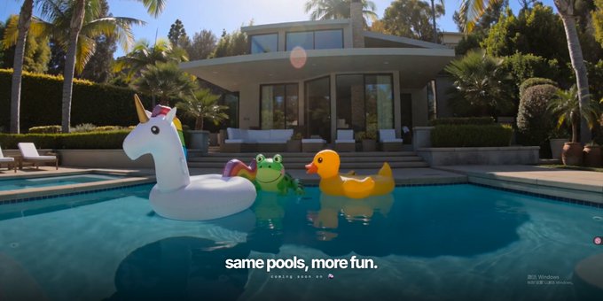 A whimsical pool scene featuring inflatable toys—a unicorn, frog, and duck—floats in a backyard pool with the tagline "same pools, more fun." The image playfully ties into the Pools.fun investment report by using a visual pun, where the colorful pool floats represent the project's branding on the Robinhood Chain launchpad.
