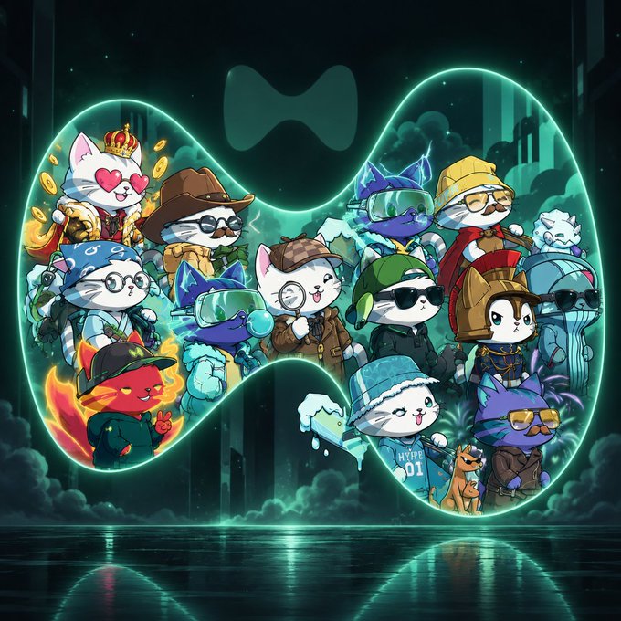 A stylized logo of a green-glowing "H" filled with cartoon characters in various costumes and hats, set against a dark, reflective background with a small logo at the top. One character wears a shirt reading "HYPER 01," visually representing the diverse "lessons" or builder personas referenced in the article about Hyperliquid's unconventional success and what Somnia developers can learn.