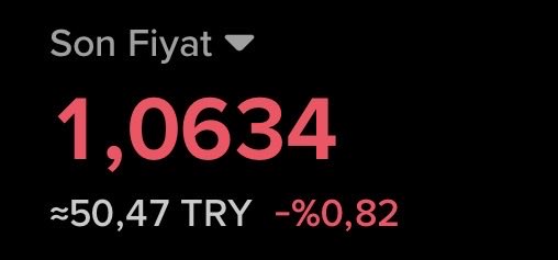 The image displays a financial ticker showing "Son Fiyat" (Last Price) of 1.0634, equivalent to approximately 50.47 TRY, with a -0.82% change. This relates to the accompanying post about XRP hovering near the $1 level, with the image illustrating the cryptocurrency's current price slightly above that benchmark, supporting the post's optimism about its continued performance.