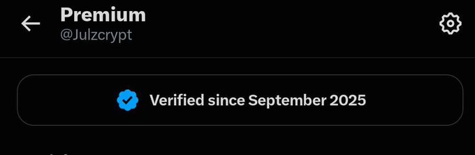A dark-mode interface showing a 'Premium' header for the account '@Julzcrypt' with a blue checkmark indicating 'Verified since September 2025'.
