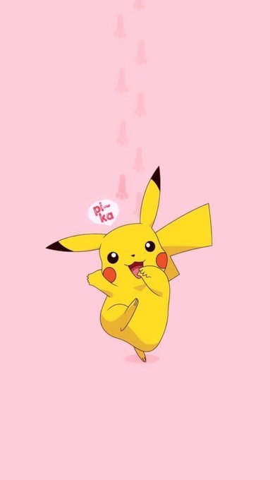 Pikachu, the yellow Pokémon character, is depicted with a surprised expression on a pink background, with a small 'Pi-ka' speech bubble above its head.