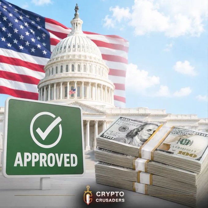 The image features an American flag with the words "Approved" written on a green sign, indicating that something has been approved or given authorization. The background of the image shows a stack of money, suggesting that there might be some financial transactions taking place. The text in the image reads "CLARITY IS COMING SOON!! The U.S. Senate is set to finalize the CLARITY Act next week, a move that could Unlock BILLIONS in fresh capital for the crypto market!!! MASSIVE FOR CRYPTO AND $XRP". This implies that there might be a connection between the approval of the CLARITY Act and the potential growth of the crypto market.