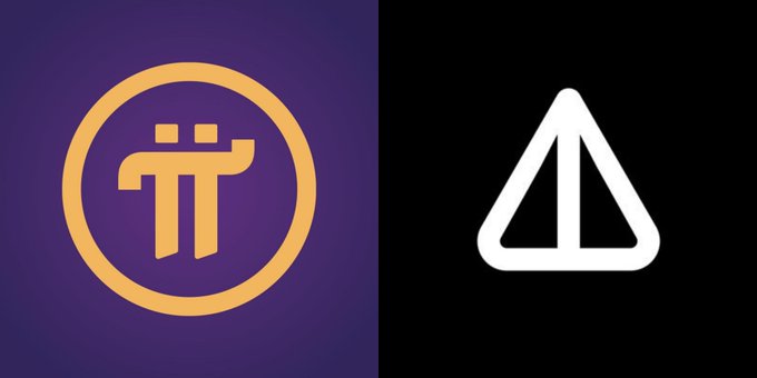 The image displays the logos of Pi ($PI) and Notcoin ($NOT) side by side, representing the two cryptocurrency projects highlighted in the post. The left side shows Pi's golden "π" symbol within a circle on a purple background, while the right side features Notcoin's white triangular logo on a black background, visually representing their respective holder communities.