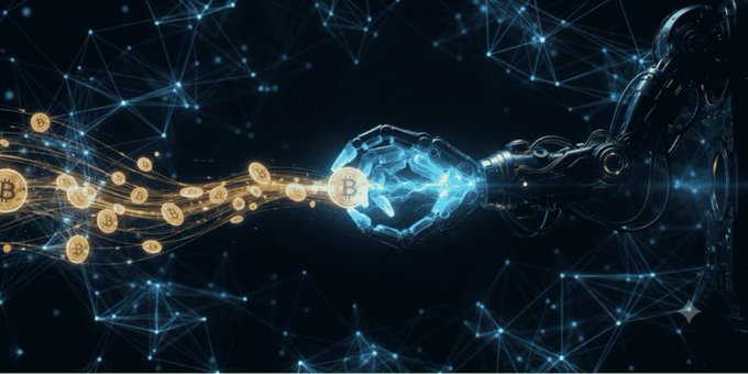 A robotic hand grasps a Bitcoin symbol as glowing BTC coins flow through a digital network, visually representing Bitcoin's technological strength and its emergence as an independent asset moving on its own trajectory amid broader market shifts.