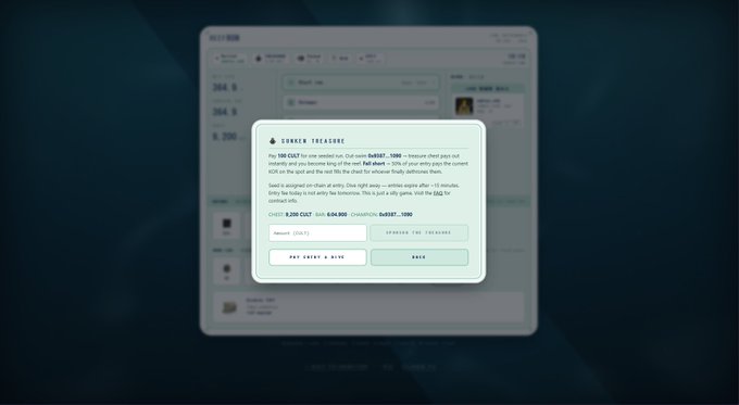 A soccer treasure chest interface showing a pop-up dialog about redeeming $500 COST coins, with buttons for 'PAY ENTRY & DRIVE' and 'BACK' on a website background.