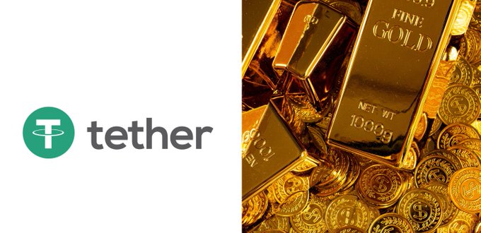 The green Tether (USDT) logo is displayed next to an image of stacked gold bars and coins.