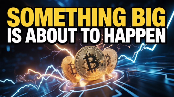 The image shows a series of three coins depicted against a blue gradient background with lightning bolts over them, which suggests that they might be related to cryptocurrency mining or blockchain technology. The text in the image states "This Is Just The Beginning" for Bitcoin Ethereum SUPERCYCLE and another saying about the collapse of cardano. The content also talks about something big happening at once.