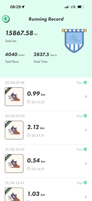 The image shows an app screen displaying the running records of four users, including their total distance covered, calories burned, and steps taken. The app also provides motivational messages for each user at the top of the screen. One message reads "Good morning! I can't believe that 4040 walks in stepn have already been done all the time! Keep moving! Have a great start to the week". This post is related to the running records displayed on the app, as it encourages users to keep track of their progress and stay motivated during their fitness journey.