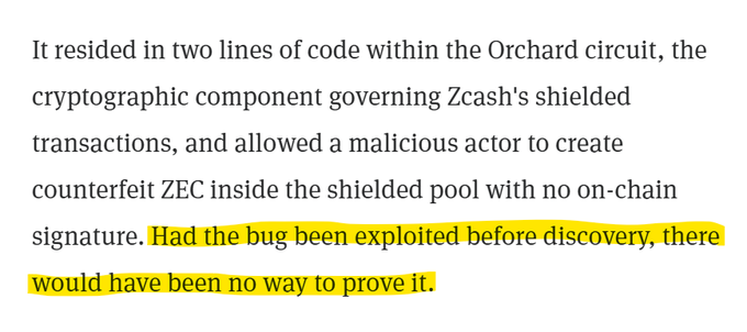 The image shows a yellow text box containing two lines of text, one being the summary of an article which starts with "It resided in two lines of code within the Orchard circuit." This implies that there might be a bug or error associated with those two lines of code.