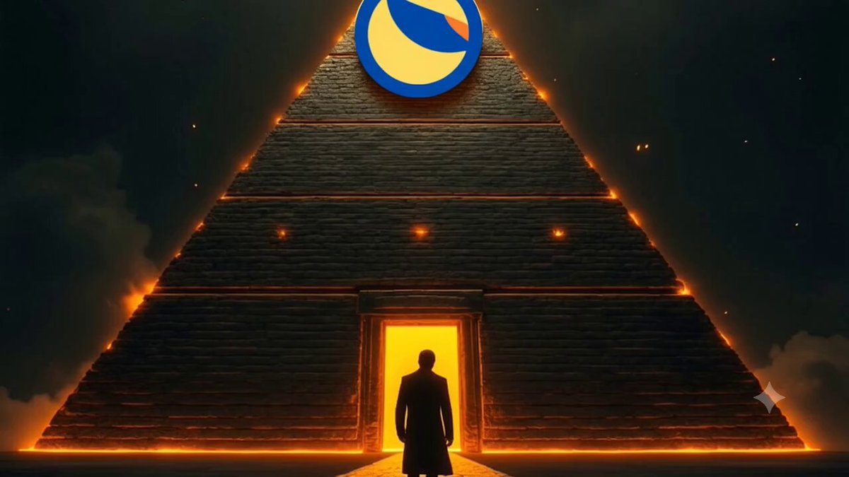 In the image, a man stands in front of an ancient pyramid with a large blue circle on top that reads "Lunar". The pyramid appears to be lit up, creating a dramatic effect against the dark sky. The man's silhouette is clearly visible as he gazes at the pyramid. The post also mentions the calm before the storm and suggests that there might be some sort of impending danger or chaos in the near future.